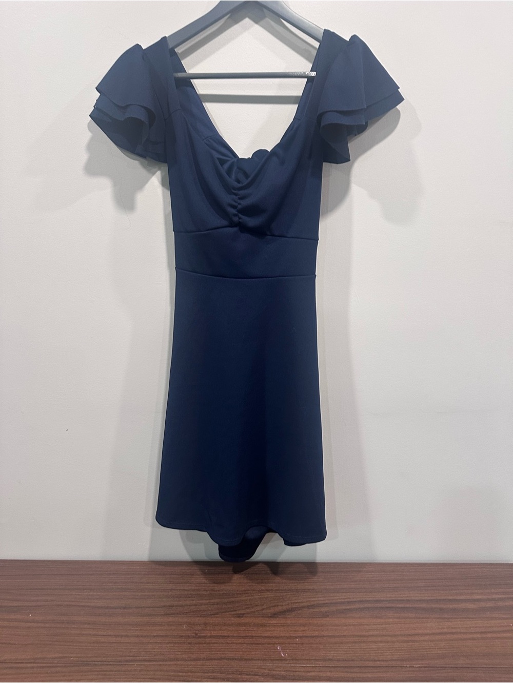 Altar'd State Navy Ruffled-Sleeve Mini Dress